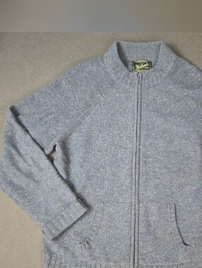 Woolrich Zip Up Sweater Cardigan Lambs Wool Blue Women's Lg